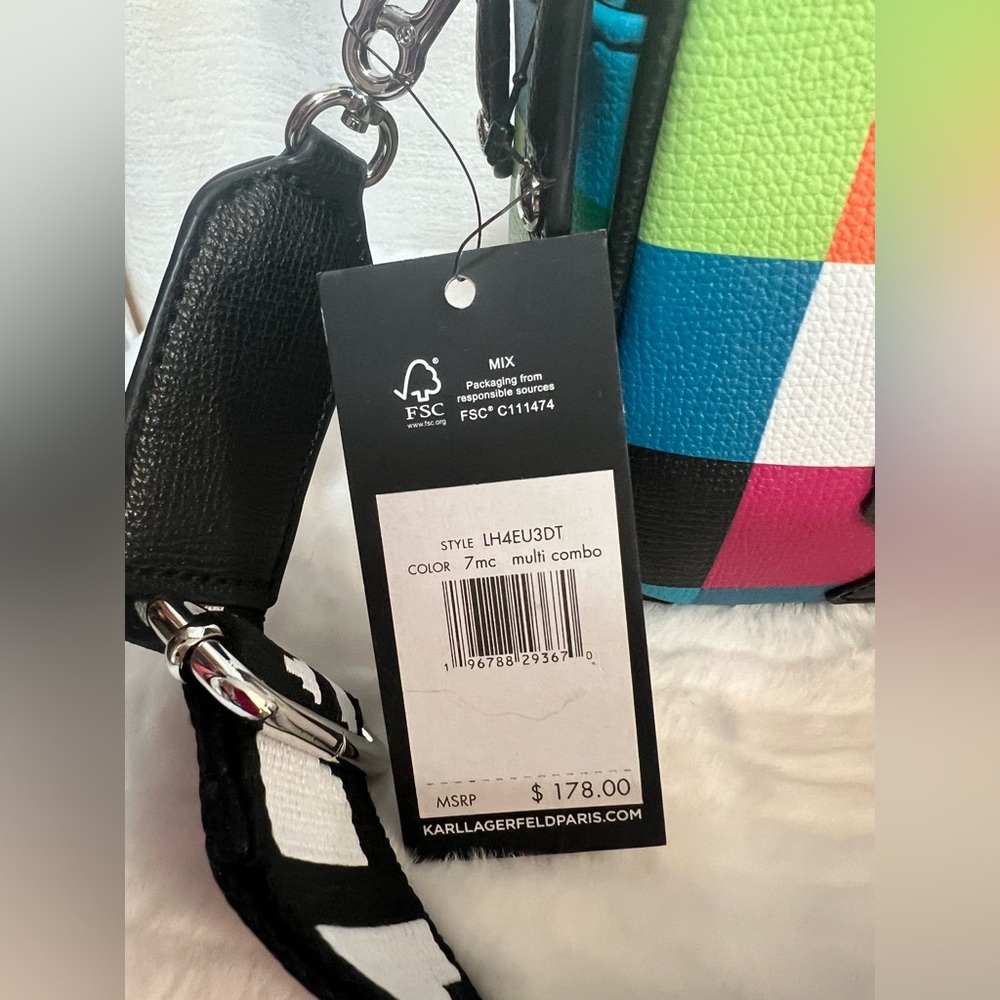 Karl Lagerfeld Paris NWT Classic Karl Multi
Colored Crossbody Bag Guitar Strap - Picture 6 of 12